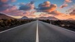 Open Road at Sunset Leading Towards Mountains, Peaceful Journey Concept, Ideal for Travel Themes and Wallpapers. AI