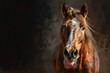 horse showing tongue portrait oil painting with photo with copy space for text