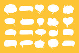 Fototapeta Dinusie - A set of conversation bubbles. Speak bubbles. Talk frame. Hand drawn shapes. Templates. Cartoon speech text. Figure, trendy elements. Retro stickers. Outline boho style. Vector illustration. Isolated