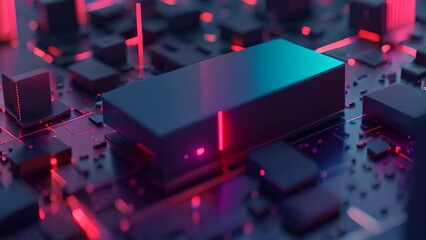 Poster - This close-up photo captures the intricate details of a computer processor, accentuated by the vibrant red lights, Aesthetic design of a NAS device, AI Generated