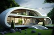 ultra-modern eco house in futurism style in the forest