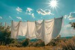 Sheets drying outside on a clothesline under the sun