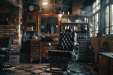 Skilled hairdresser in modern barbershop with stylish chair