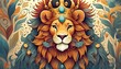 A lion wearing a royal crown, king of animals, artistic effect, kingdom