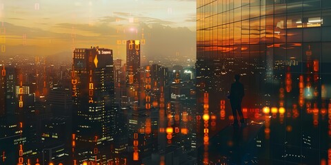 Poster - Background featuring forex candlestick charts overlaid with elements representing big data, symbolizing analysis and interpretation of large volumes of financial market data.