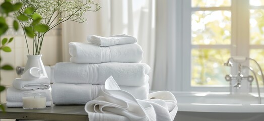 Wall Mural - Fresh towels, laundered bath textile