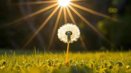 Sticker - dandelion on green grass