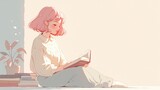 Fototapeta Dinusie - Cute girl reading a book