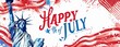 © SKIMP Art - 4th of July independence day banner with american flag, statue of liberty and text 'HAPPY 4th of JULY' Generative AI