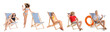 © Pixel-Shot - Set of people with beach chairs on white background