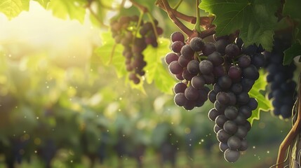 Wall Mural - Sunlit Grapes on the Vine