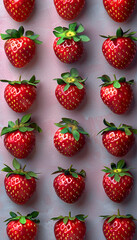 Wall Mural - Vibrant strawberries 3d pattern isolated on pink background