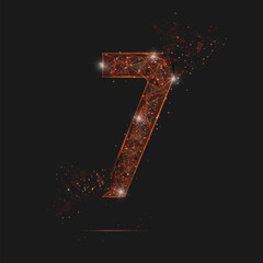 Wall Mural - abstract isolated orange image of a number seven. polygonal illustration looks like stars in the bla
