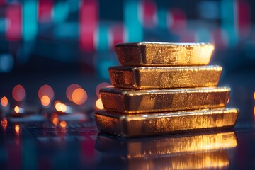 Poster - Gold bars and stock market chart, representing correlation between physical assets like gold and financial markets