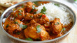 Traditional pakistani chicken curry with rice