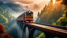 A Train Rolling Over A Bridge