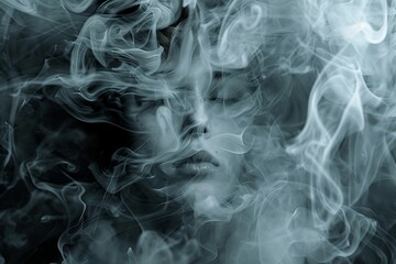 Wall Mural - Female's face is obscured by smoke, creating a surreal and dreamlike atmosphere