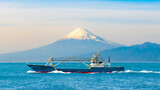 Fototapeta Na ścianę - Fishing boat and Mount Fuji