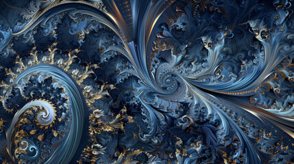 Poster - elegant, complex blue and gold fractal design, perfect for abstract backgrounds