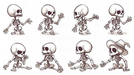 Poster - funny comic skeleton stickers collection