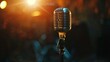 Retro microphone on stage, a relic of music history, ready to amplify another timeless performance