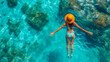 Aerial view of woman swimming in sea.