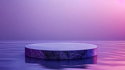 Background water podium product 3d cosmetic abstract platform blue beauty. Render background podium water scene red display set backdrop presentation purple wall floor stone stand object minimal