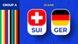 Switzerland vs Germany football 2024 match versus. 2024 group stage championship match versus teams intro sport background, championship competition