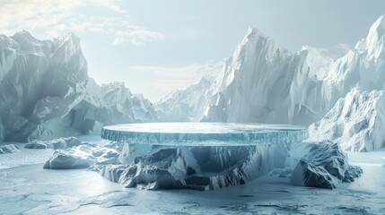 Poster - A stunning image of a massive iceberg sitting in the middle of a frozen lake. Perfect for winter-themed designs
