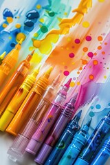 Poster - Close up of a bunch of colored pens. Suitable for office supplies concept