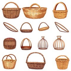 Poster - A collection of wicker baskets on a white background. Perfect for home decor projects