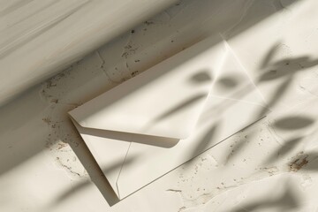 Poster - A white envelope placed on a clean white floor. Suitable for business or communication concepts