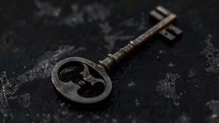 Poster - An old key laying on a table, ideal for vintage or antique concepts
