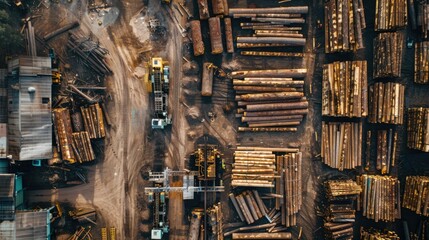 Poster - Aerial view of a large pile of logs, suitable for forestry or logging concepts