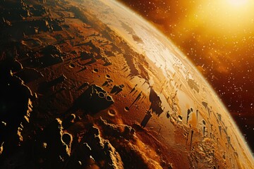 Poster - Earth seen from space with sun in background, suitable for science and educational materials
