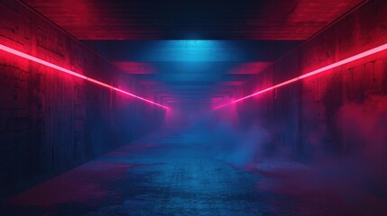 Aufkleber - A mysterious long hallway illuminated by red and blue lights. Suitable for various dark and dramatic themes