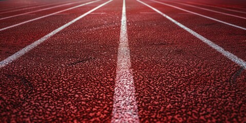 Poster - Detailed view of a vibrant red running track. Suitable for sports and fitness concepts
