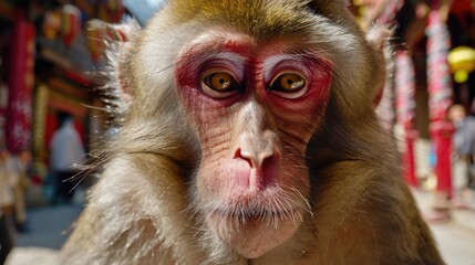 Poster - Detailed image of a monkey with striking red eyes, suitable for wildlife and nature themes