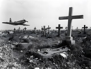 Flinig airplanes on top cemetery