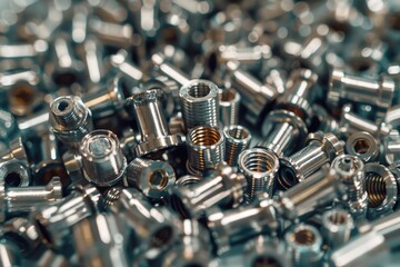 Poster - A pile of nuts and bolts on a table, suitable for industrial concepts