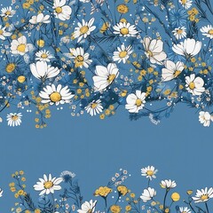 Poster - Vibrant white and yellow flowers against a calming blue backdrop. Perfect for spring or nature-themed designs