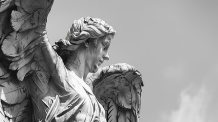Poster - A black and white photo of a statue of an angel, suitable for various design projects