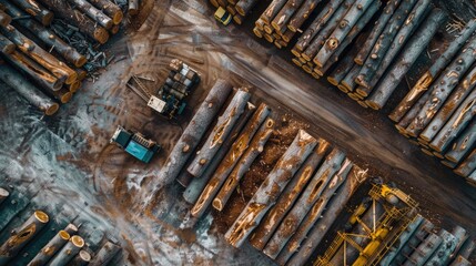 Poster - A large pile of logs seen from above, suitable for forestry or environmental concepts