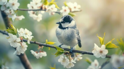 Poster - A small bird sitting on a tree branch. Suitable for nature and wildlife themes
