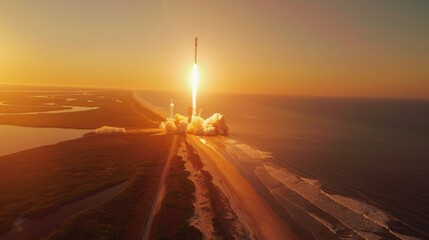 Poster -  rocket launching into the sky, perfect for technology and innovation concepts