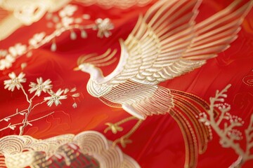 Poster - A close up of a red cloth with a bird, suitable for various projects