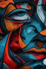 Poster - Detailed close up of a painting on a wall, suitable for art and interior design projects