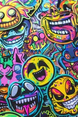 Poster - A pile of vibrant stickers with various faces, perfect for adding personality to any project