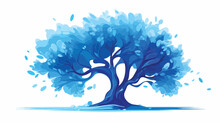 Blue Tree In Plastic Design 2d Flat Cartoon Vactor