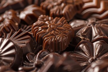 Poster - A close up of a pile of chocolate candies, perfect for food and dessert themes
